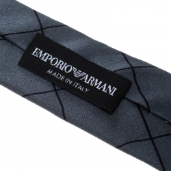 Pre Owned Emporio Armani Grey Diamond Checked Silk Tie
