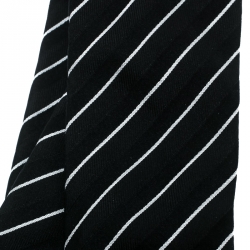 Pre Owned Emporio Armani Monochrome Striped Silk Jacquard Traditional Tie