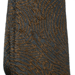 Pre Owned Emporio Armani Grey and Mustard Yellow Embossed Jacquard Skinny Tie