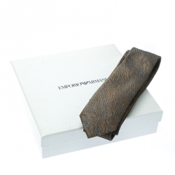 Pre Owned Emporio Armani Grey and Mustard Yellow Embossed Jacquard Skinny Tie