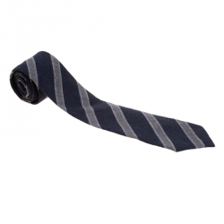 Emporio Armani Navy Blue and Grey Diagonal Striped Wool Tie