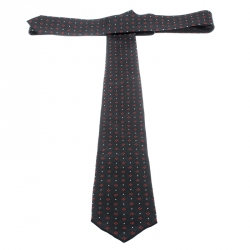 Pre Owned Emporio Armani Black Microflower Patterned Silk Hand Sewn Tie