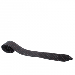 Pre Owned Emporio Armani Black Microflower Patterned Silk Hand Sewn Tie