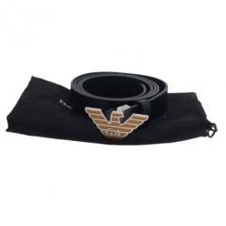 Pre Owned Emporio Armani Black Leather One Size Belt 110CM
