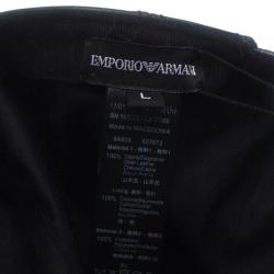 Pre Owned Emporio Armani Black Leather Cutout Baseball Cap Size L