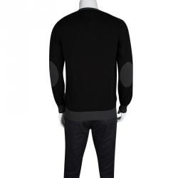 Pre Owned Emporio Armani Black Contrast Rib Trim and Elbow Patch Detail V Neck Sweater M