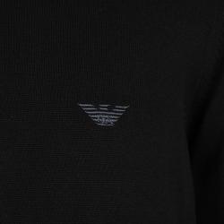 Pre Owned Emporio Armani Black Contrast Rib Trim and Elbow Patch Detail V Neck Sweater M