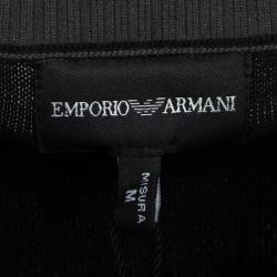 Pre Owned Emporio Armani Black Contrast Rib Trim and Elbow Patch Detail V Neck Sweater M