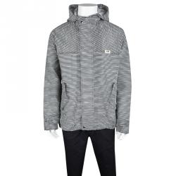 Pre Owned Emporio Armani Josh Line Grey Textured Striped Detail Zip Front Hooded Jacket XXL