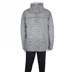 Pre Owned Emporio Armani Josh Line Grey Textured Striped Detail Zip Front Hooded Jacket XXL