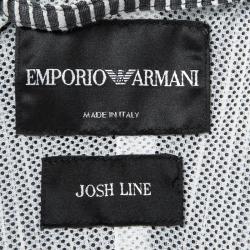 Pre Owned Emporio Armani Josh Line Grey Textured Striped Detail Zip Front Hooded Jacket XXL