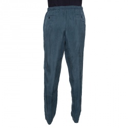 Pre Owned Emporio Armani Grey Elasticized Waist Drawstring Detail Pants 3XL