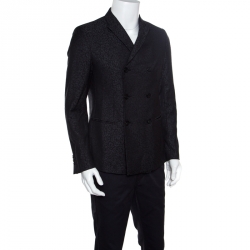 Pre Owned جاكيت بليزر أمبوريو أرماني صوف جاكار رصاصي داكن بصفين أزرار M