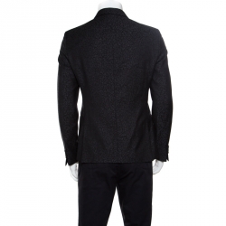 Pre Owned جاكيت بليزر أمبوريو أرماني صوف جاكار رصاصي داكن بصفين أزرار M