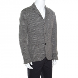 Pre Owned Emporio Armani Grey Textured Chunky Knit Wool Blend Jacket L