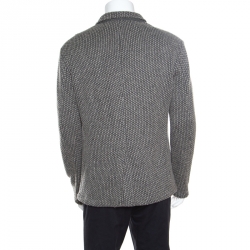 Pre Owned Emporio Armani Grey Textured Chunky Knit Wool Blend Jacket L