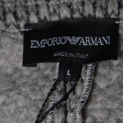 Pre Owned Emporio Armani Grey Textured Chunky Knit Wool Blend Jacket L