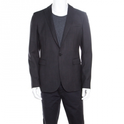 Pre Owned Emporio Armani Grey Wool Fingerprint Lined Tailored Blazer XXL