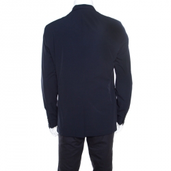 Pre Owned Emporio Armani Navy Blue Nylon Fingerprint Lined Double Breasted Jacket XL
