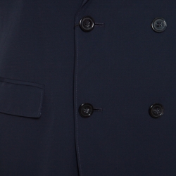 Pre Owned Emporio Armani Navy Blue Nylon Fingerprint Lined Double Breasted Jacket XL