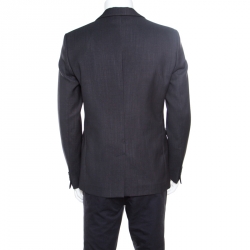 Emporio Armani Grey Wool Fingerprint Lined Tailored Blazer L
