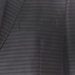 Pre Owned Emporio Armani Grey Horizontal Striped Wool and Cotton Two Button Blazer XL