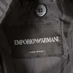 Pre Owned Emporio Armani Grey Horizontal Striped Wool and Cotton Two Button Blazer XL