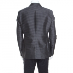 Pre Owned Emporio Armani Grey Horizontal Striped Wool and Cotton Two Button Blazer XL