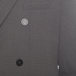Pre Owned Emporio Armani Grey Textured Double Breasted Blazer XL