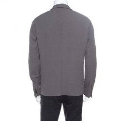 Pre Owned Emporio Armani Grey Textured Double Breasted Blazer XL