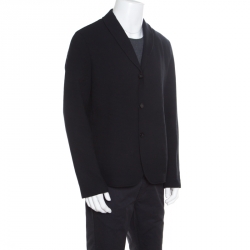 Pre Owned Emporio Armani Black Lattice Embossed Cotton Shawl Lapel Blazer XXL