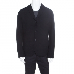 Pre Owned Emporio Armani Black Lattice Embossed Cotton Shawl Lapel Blazer XXL