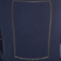 Pre Owned Emporio Armani Blue Square Patterned Tape Detail Alpaca Sweater M