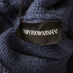 Pre Owned Emporio Armani Blue Square Patterned Tape Detail Alpaca Sweater M