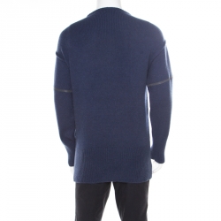 Pre Owned Emporio Armani Blue Square Patterned Tape Detail Alpaca Sweater M