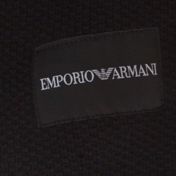 Pre Owned Emporio Armani Black Chunky Knit Leather Paneled Hooded Double Breasted Jacket XL
