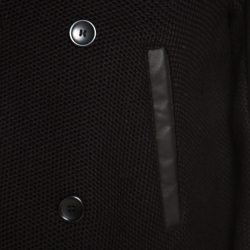 Pre Owned Emporio Armani Black Chunky Knit Leather Paneled Hooded Double Breasted Jacket XL