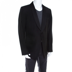 Pre Owned Emporio Armani Black Wool Satin Shawl Lapel Tuxedo Blazer 4XL