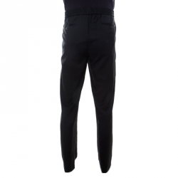 Pre Owned Emporio Armani Black Wool Elasticized Waist Straight Fit Trousers XL