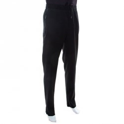 Pre Owned Emporio Armani Black Wool Elasticized Waist Straight Fit Trousers XL