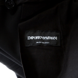 Pre Owned Emporio Armani Black Wool Elasticized Waist Straight Fit Trousers XL