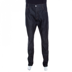 Pre Owned Emporio Armani Indigo Dark Wash Denim Studded Pocket Detail Tapered Jeans XXL