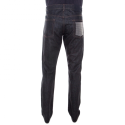 Pre Owned Emporio Armani Black Dark Wash Denim Studded Pocket Detail Tapered Jeans XL