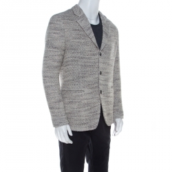 Pre Owned Emporio Armani Grey and Beige Cotton Blend Tweed Blazer L