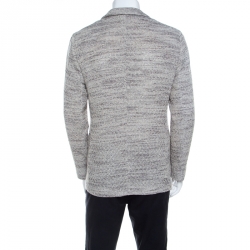 Pre Owned Emporio Armani Grey and Beige Cotton Blend Tweed Blazer L