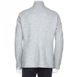 Pre Owned Emporio Armani Grey Wool Cut Out Detail Mandarin Collar Jacket XL