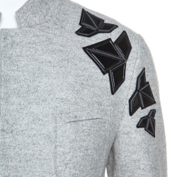 Pre Owned Emporio Armani Grey Wool Cut Out Detail Mandarin Collar Jacket XL