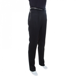 Pre Owned Emporio Armani Black Wool Zip Detail Trousers XXL