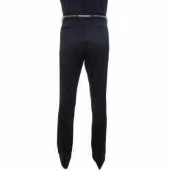 Pre Owned Emporio Armani Black Wool Zip Detail Trousers XXL