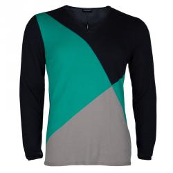 Pre Owned Emporio Armani Color Block V-Neck Sweater M
